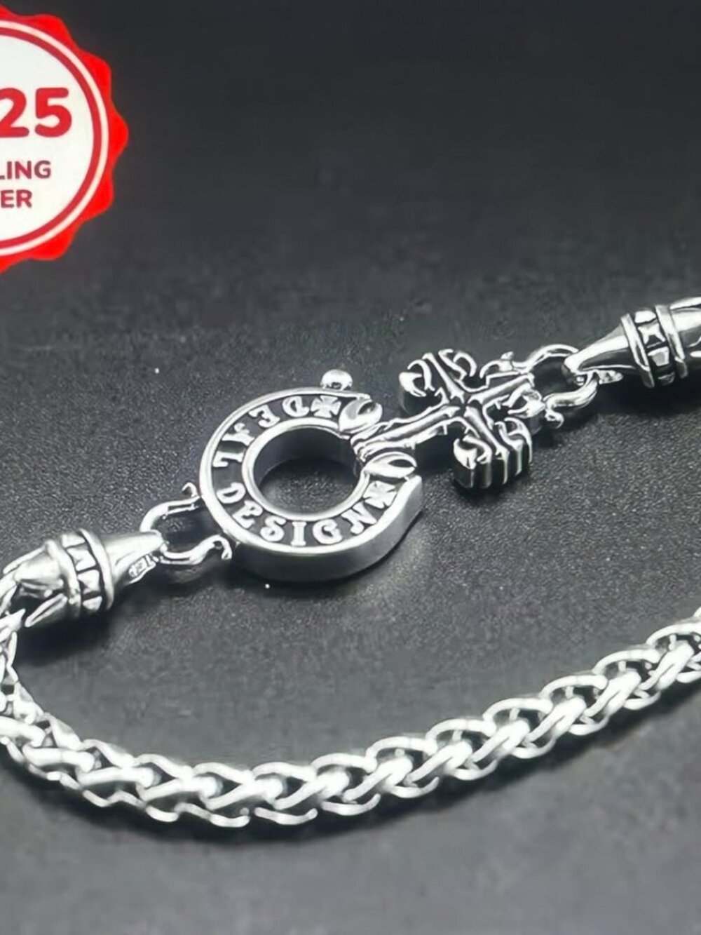 NEW! Vintage 925 Sterling Silver Cross Horseshoe Buckle Cuban Chain Bracelet ~7"